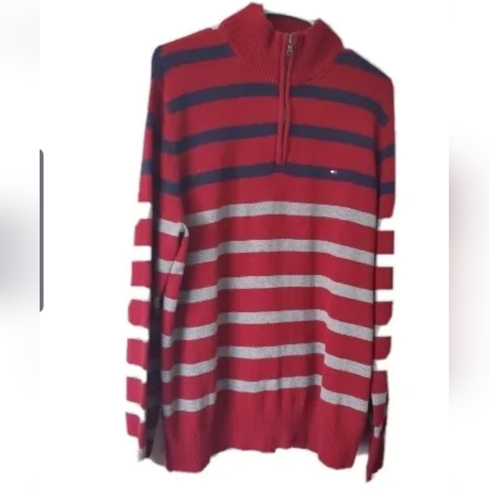 Tommy Hilfiger Men's 1/4 zip Pullover stripe sweater Size L